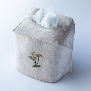 Hand Embroidered Linen Tissue Box Cover - Meadow Flower Natural
