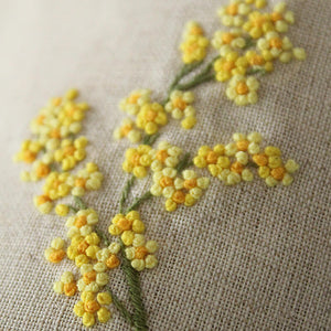 Hand Embroidered Linen Tissue Box Cover - Mimosa Flower Natural