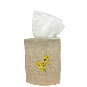Hand Embroidered Linen Tissue Box Cover - Mimosa Flower Natural