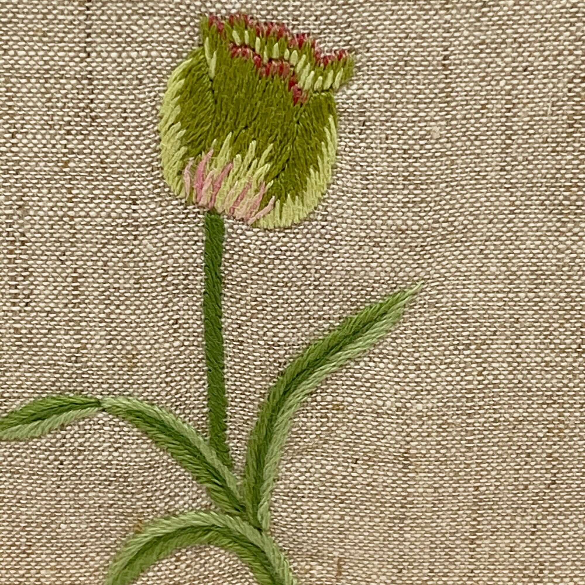 Hand Embroidered Linen Tissue Box Cover - Tulip Natural