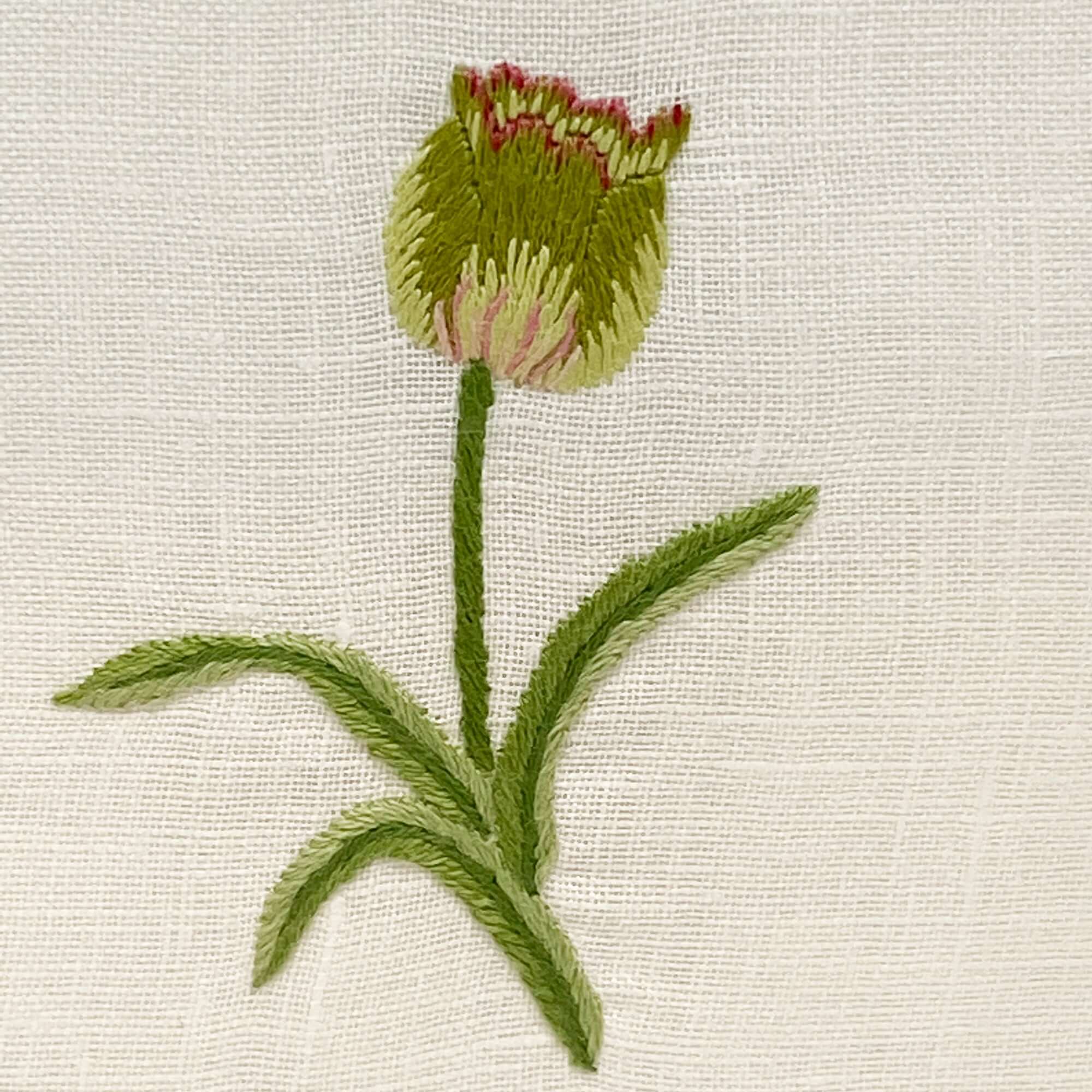 Hand Embroidered Linen Tissue Box Cover - Tulip White