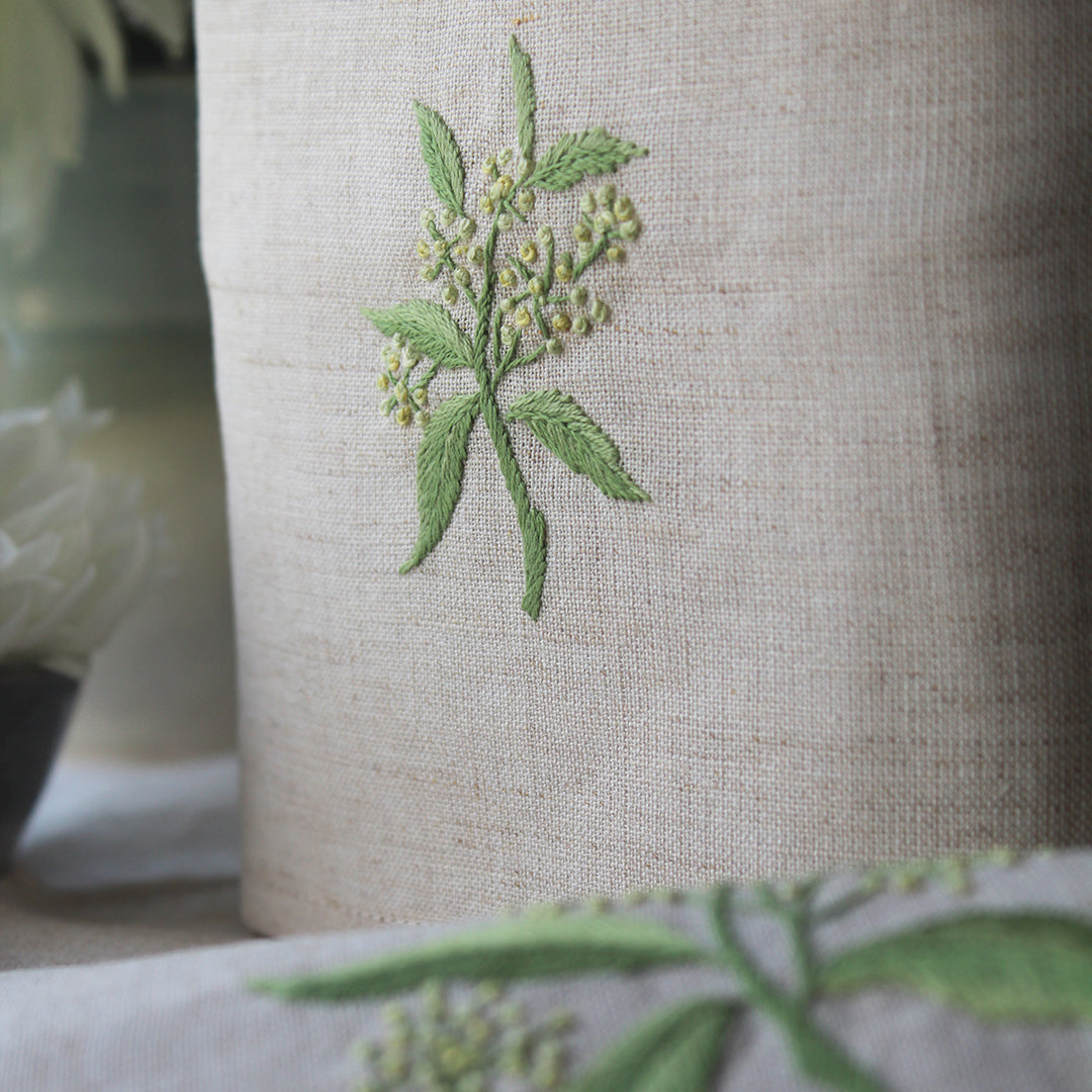 Hand Embroidered Linen Tissue Box Cover  Elderflower Natural