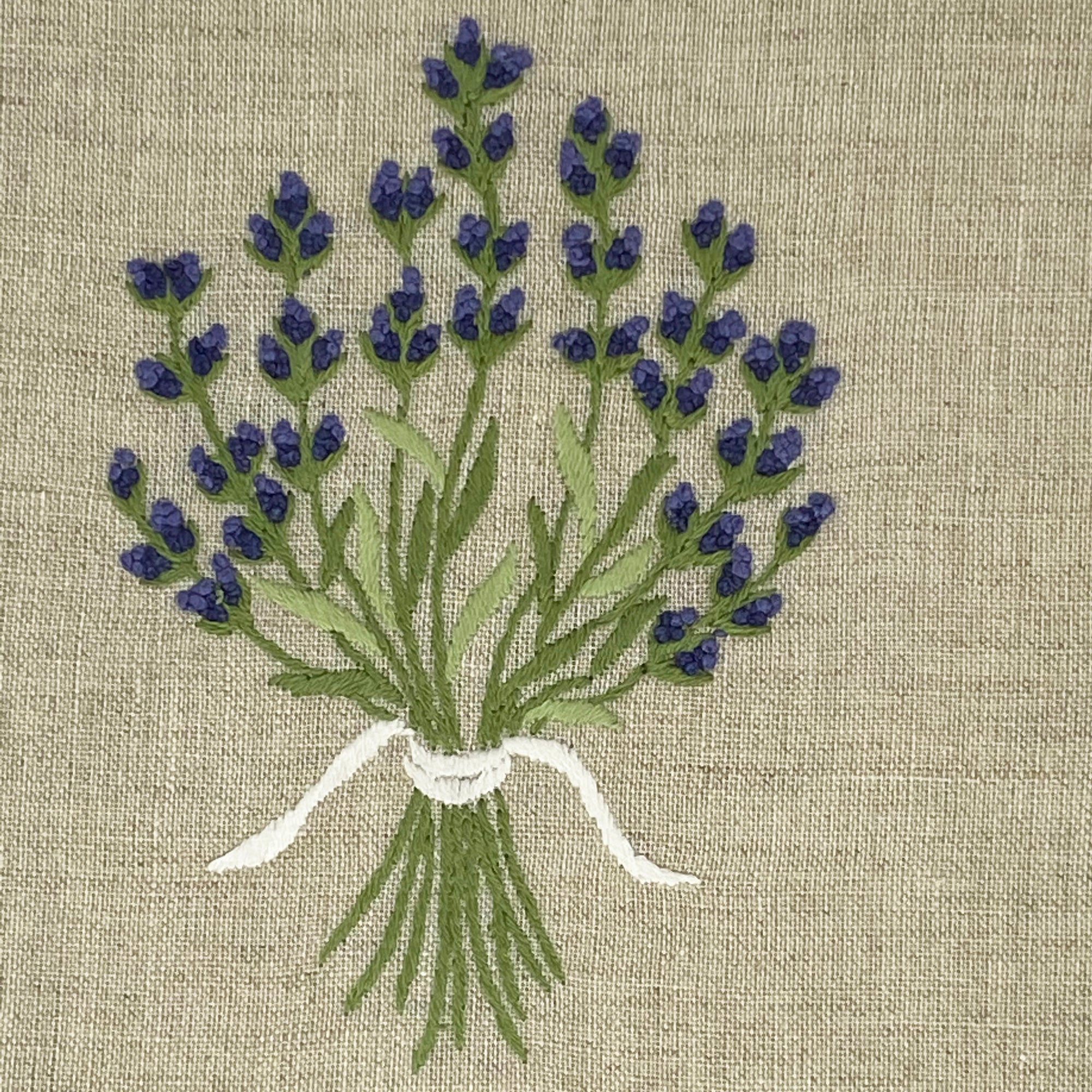 Hand Embroidered Linen Guest Towel – Lavender on Natural
