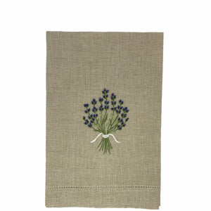 Hand Embroidered Linen Guest Towel – Lavender on Natural