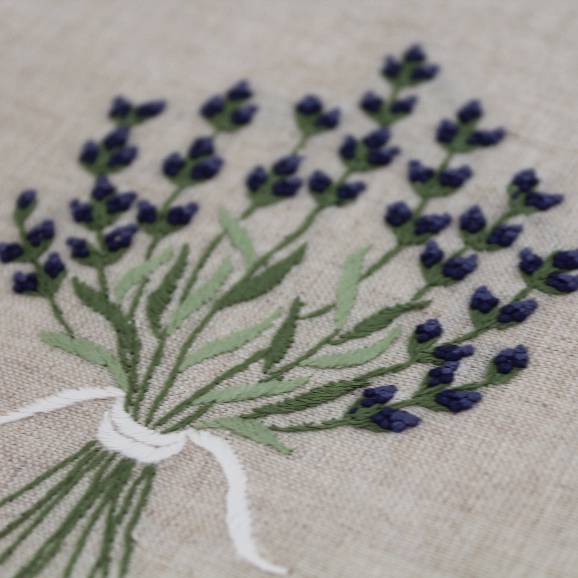 Hand Embroidered Linen Guest Towel – Lavender on Natural