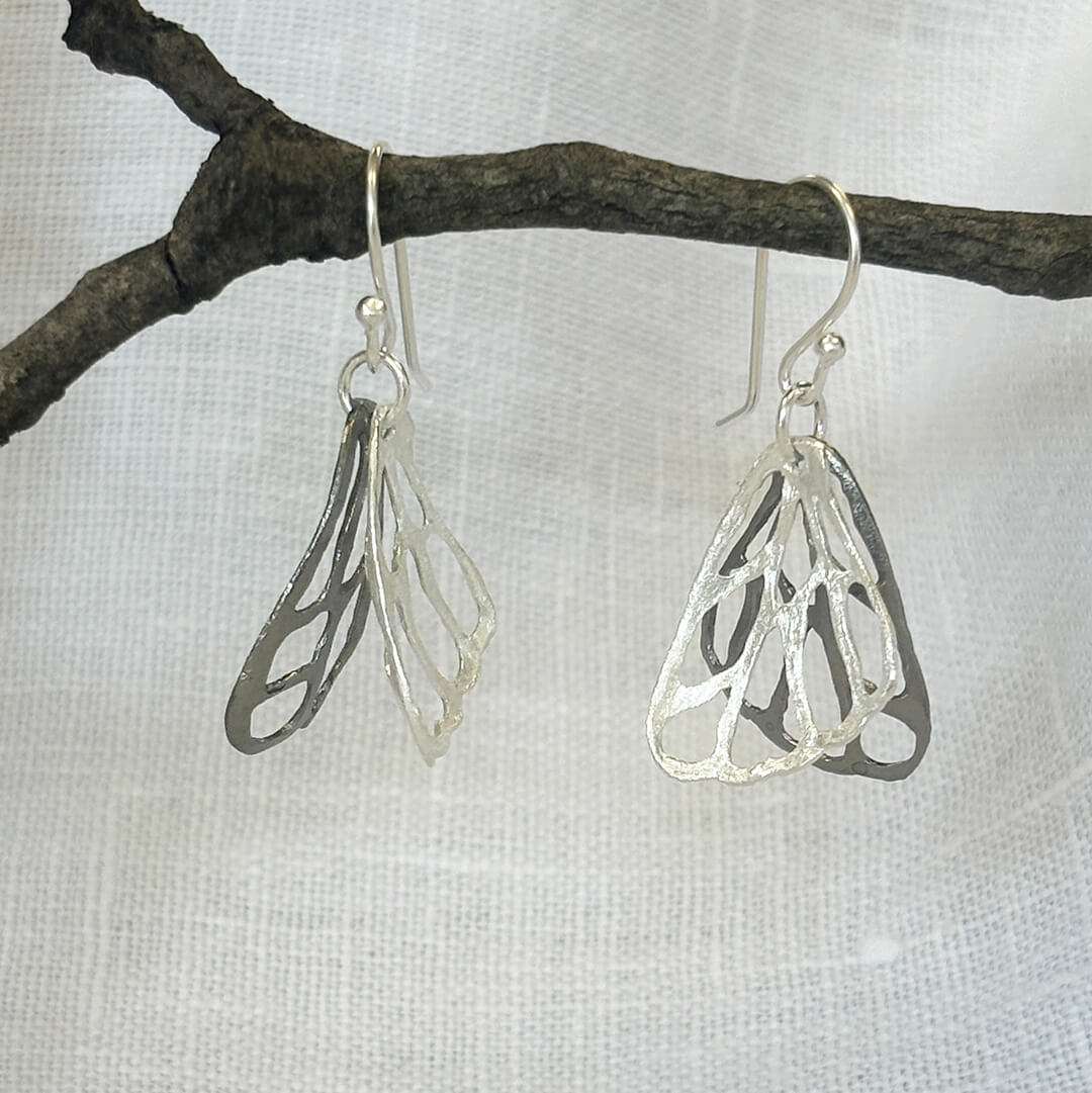 Handmade sterling silver butterfly wing earrings with textured artisan finish – nature inspired jewelry gift for women”