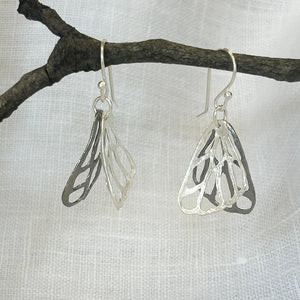 Handmade sterling silver butterfly wing earrings with textured artisan finish – nature inspired jewelry gift for women”