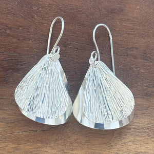 Handmade sterling silver textured petal earrings with layered artisan design – nature inspired silver statement jewelry gift for women