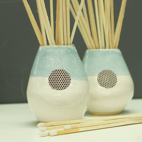 teardrop handmade pot - french blue with 8" matches