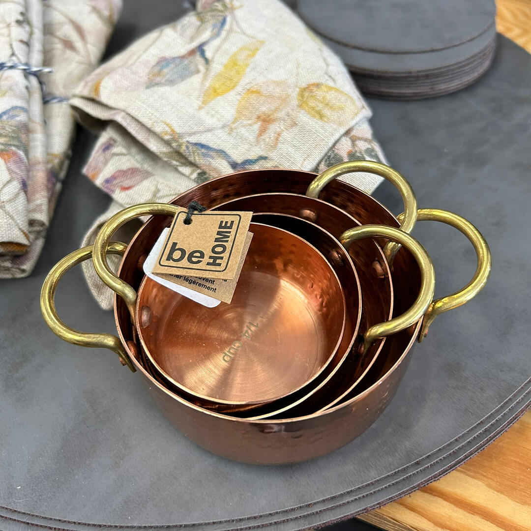 Hammered Copper And Gold Measuring Cups Set