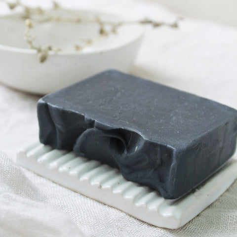Ceramic Soap Dish Small Ridges White Raku