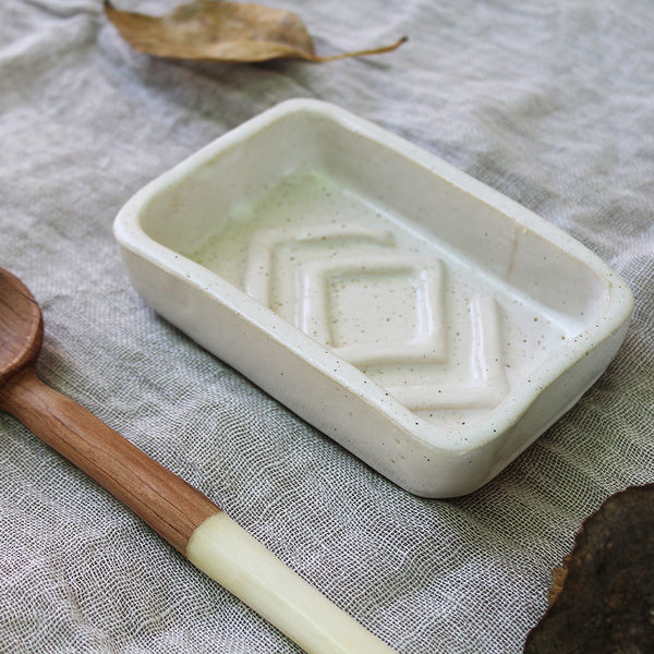 Ceramic African Soap Dish White Speckle