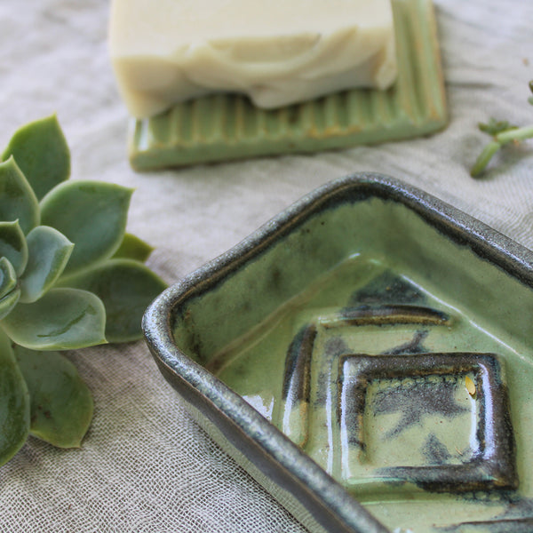 Ceramic African Soap Dish Green