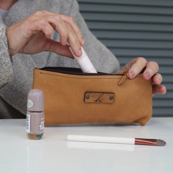 Leather make-up bag/pencil case