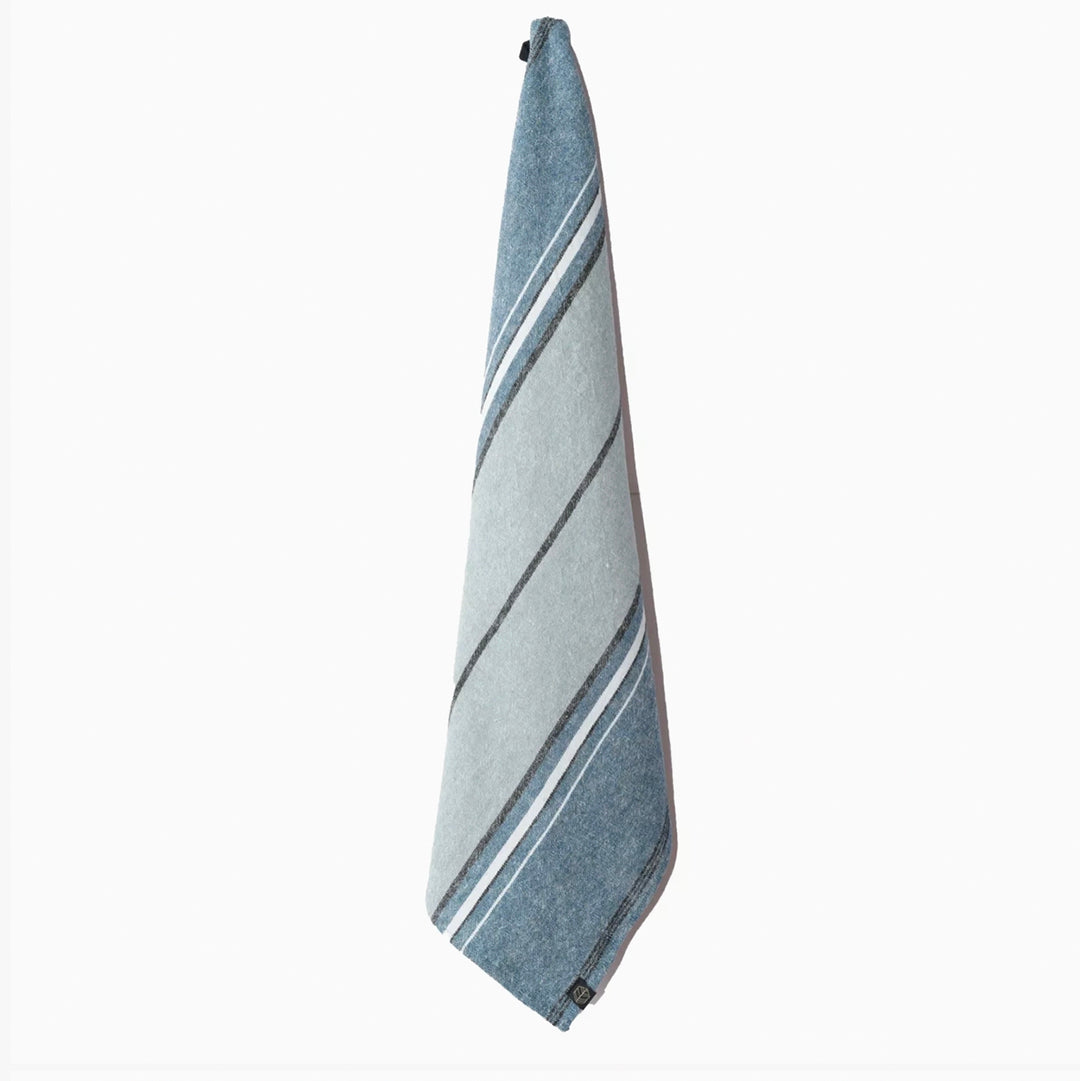 Linen Cotton Kitchen Towel Blue with White & Charcoal Stripes