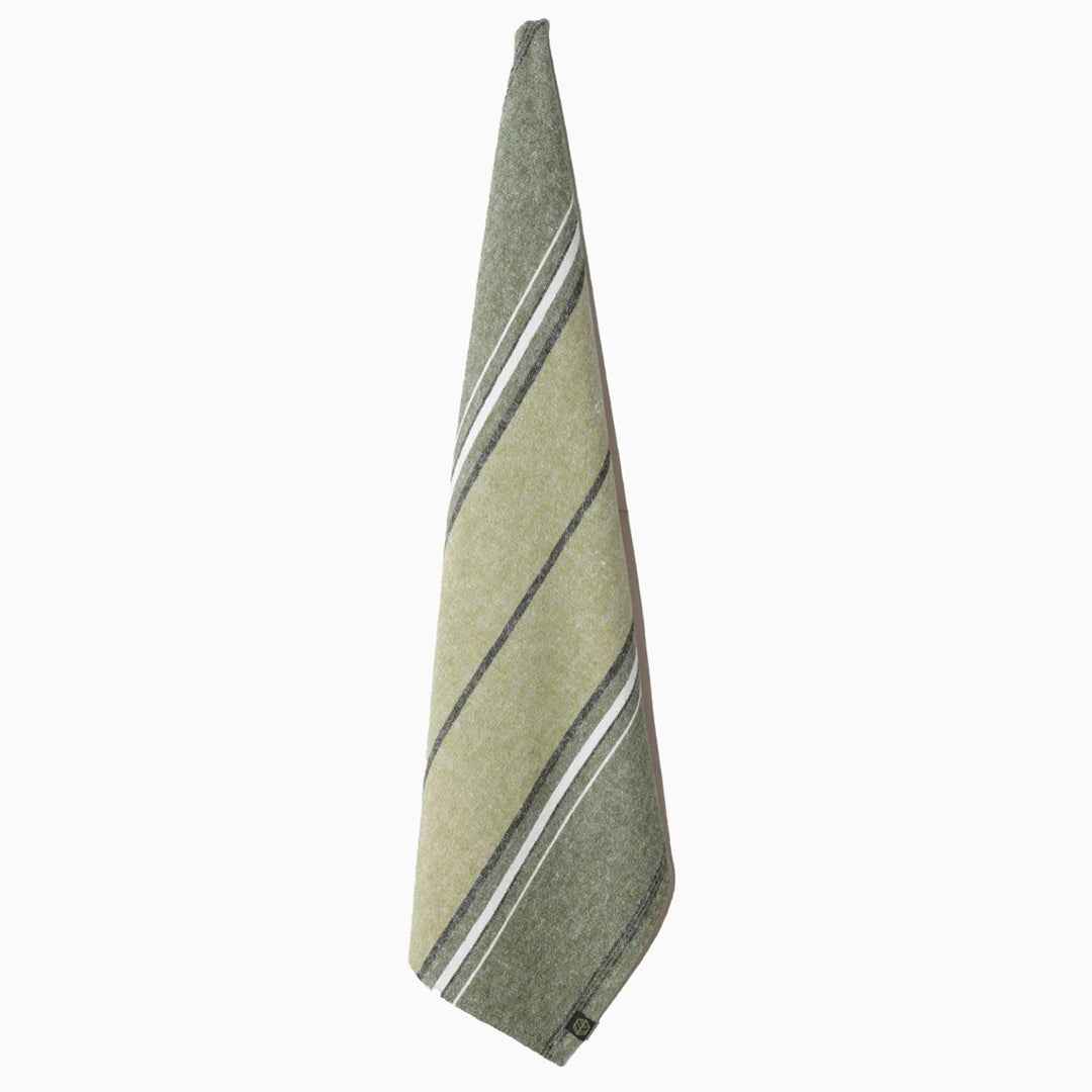 Linen Cotton Kitchen Towel Green with White & Charcoal Stripes