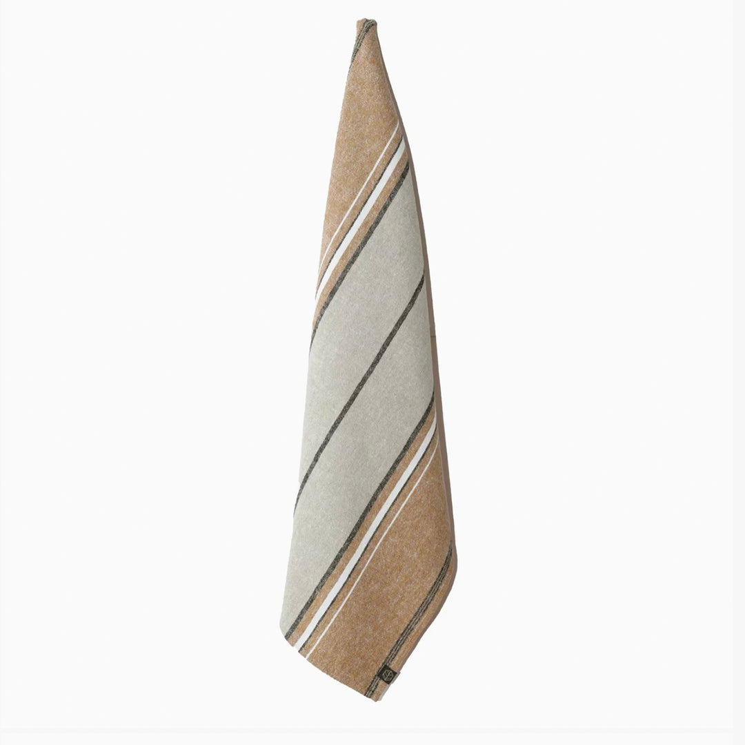 Linen Cotton Kitchen Towel Taupe with White & Charcoal Stripes