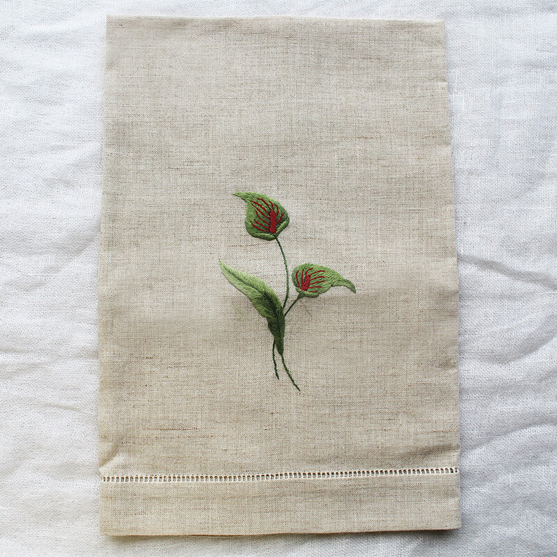 Linen Guest Towel – Flamingo Flower on Natural