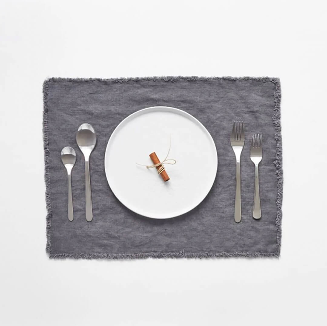 Linen Tales  Dark Grey Placemats with Fringe