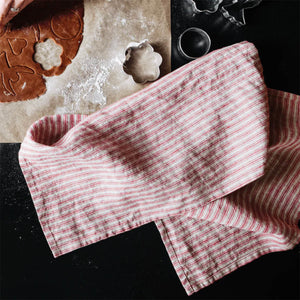 Linen Tales Red & Natural Stripe Linen Kitchen Towel