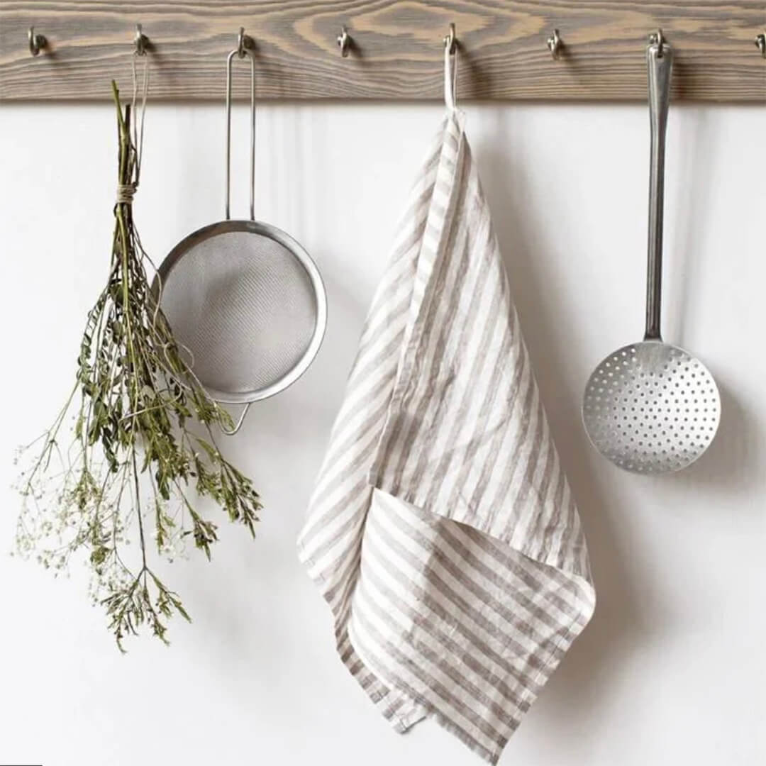 Linen Tales Beige & Natural Stripe Linen Kitchen Towel
