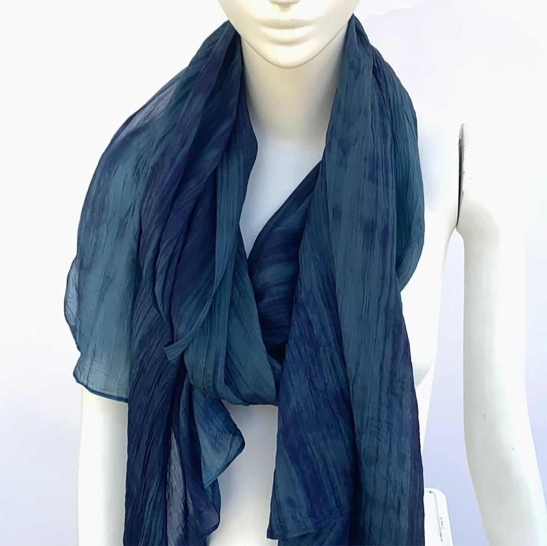 Lua Dark Navy Slate Blue Watercolor Silk Scarf