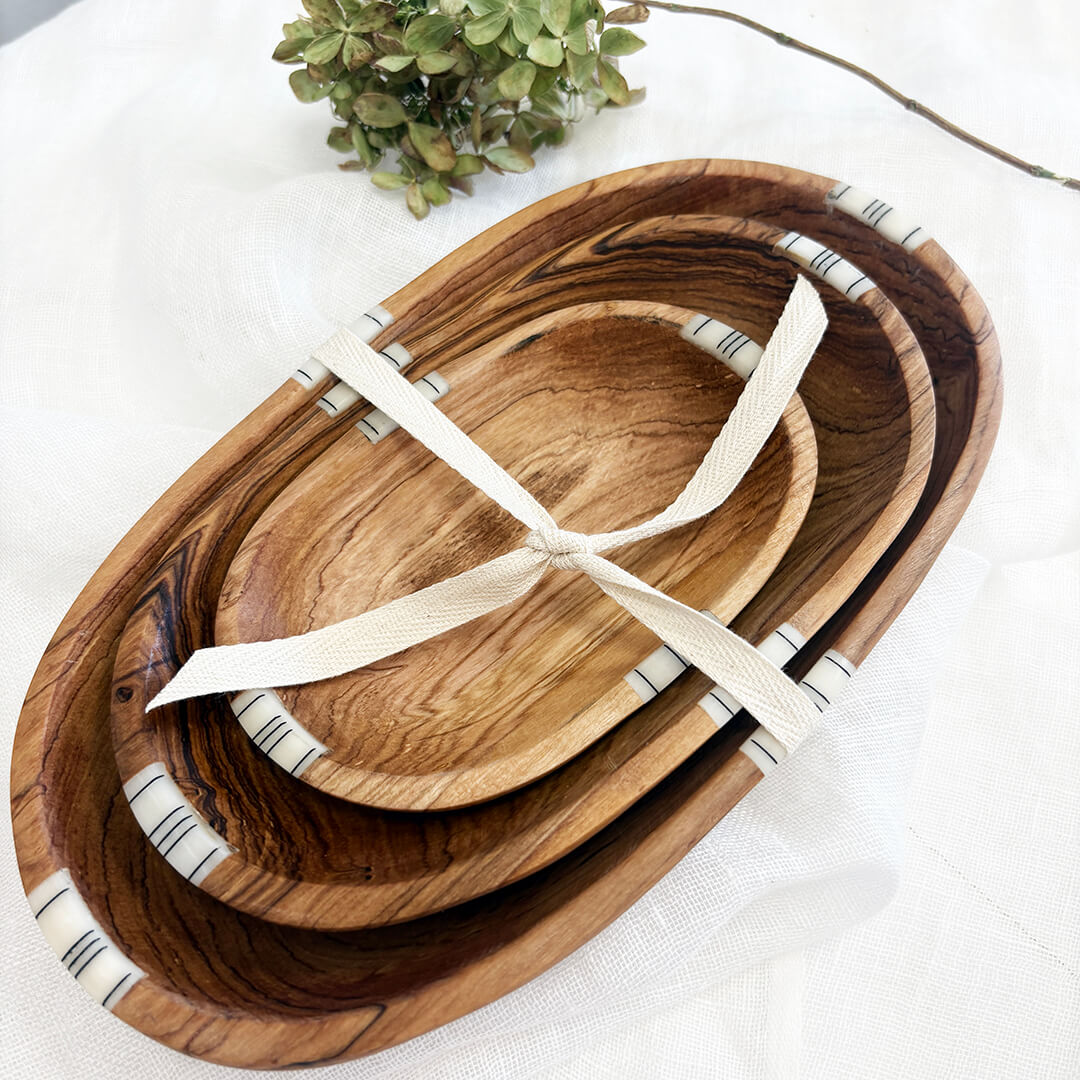 Luxury Wild Olive Wood 3 Oval Bowl Set