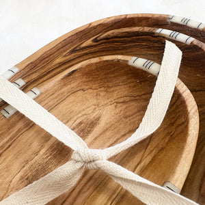 Close Up Luxury Wild Olive Wood 3 Oval Bowl Set