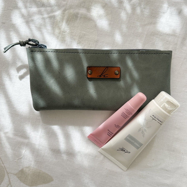 leather make-up bag with tinted lip balm & hand lotion gift set