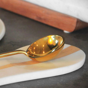 White Marble and Wood Spoon Rest