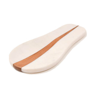 White Marble and Wood Spoon Rest