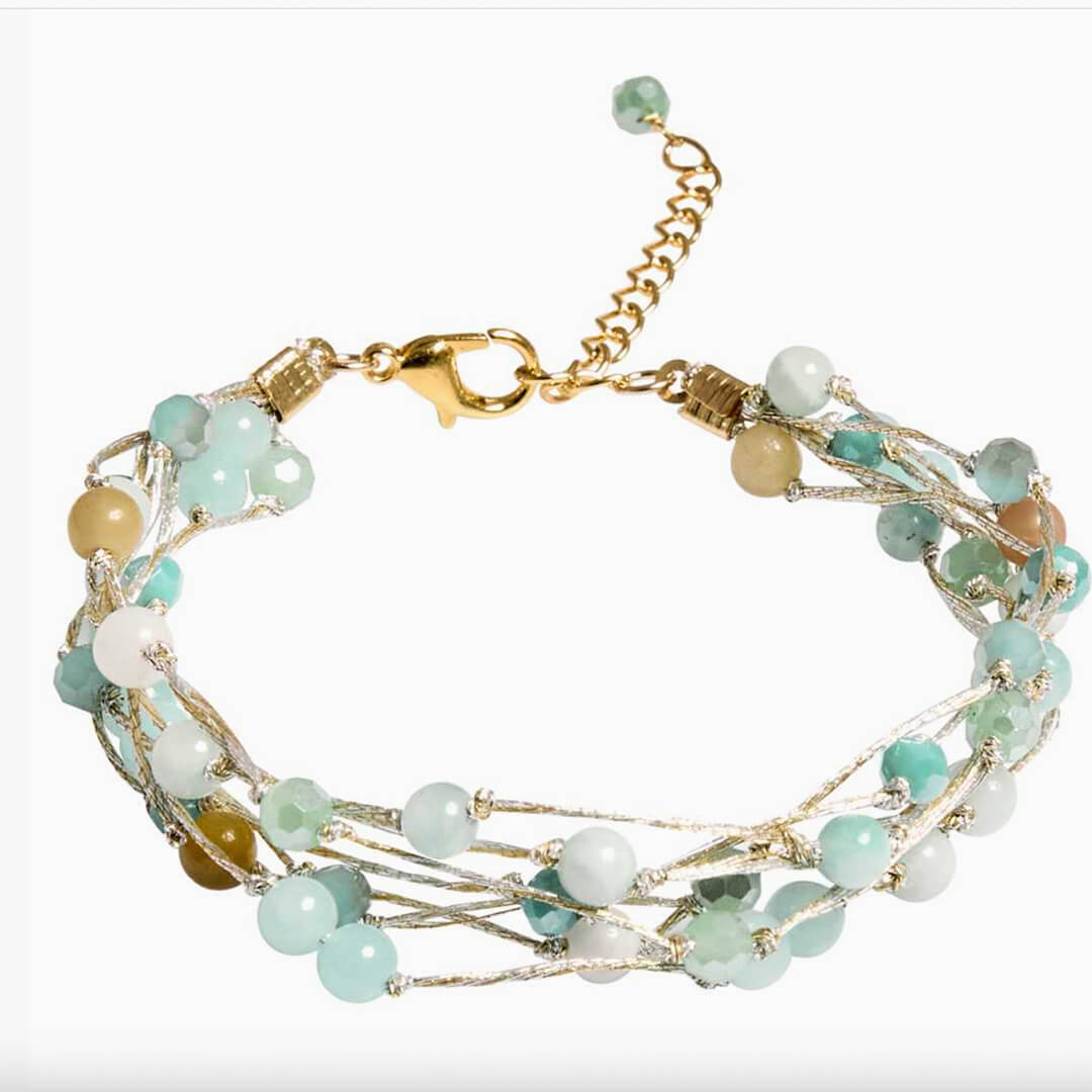 Marquet Fair Trade Beaded Bracelet with Silk Summer Blue