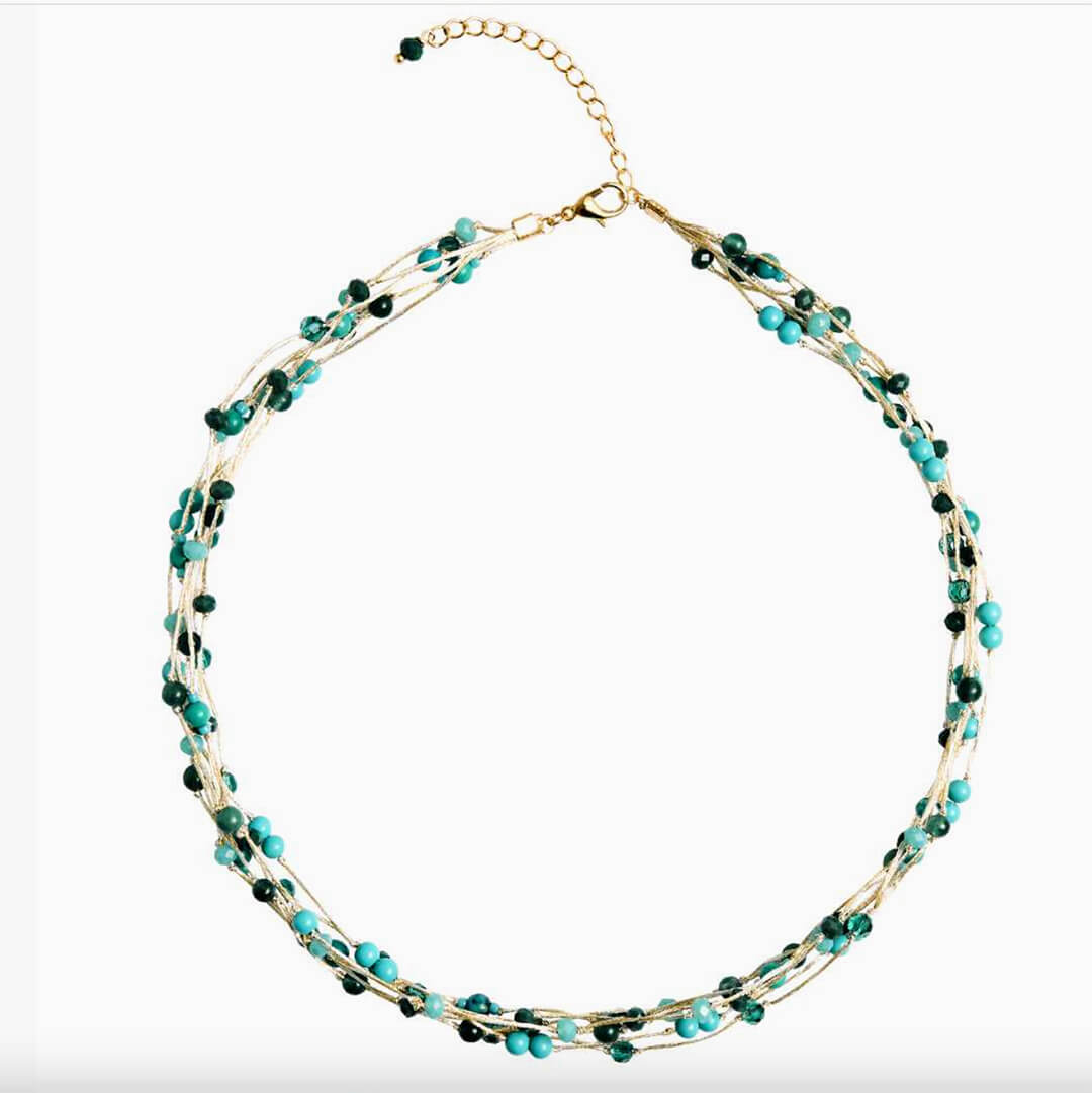 Marquet Fair Trade Multistrand Beaded Necklace With Silk Deep Sky