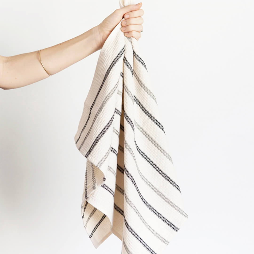 Mungo Honeycomb Cotton Tea Towel - Black And Grey