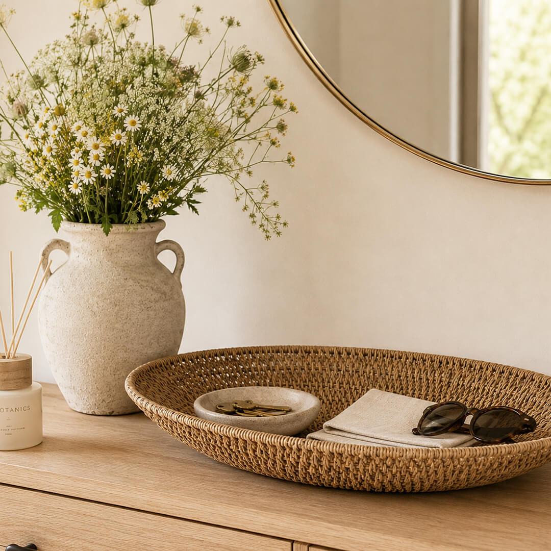 Handwoven Oval Seagrass Tray | Luxury Decorative Catchall & Serving Tray