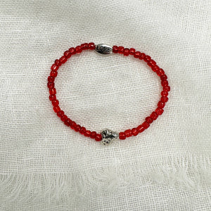 Red Glass Bracelet with Silver Heart | Handmade Jewelry