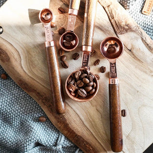 Rose Gold Stainless Steel Measuring Spoons with Walnut Wood Handles