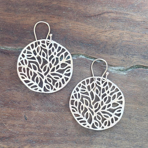 Handmade rose gold Tree of Life earrings with delicate leaf openwork design – nature inspired artisan jewelry gift for women