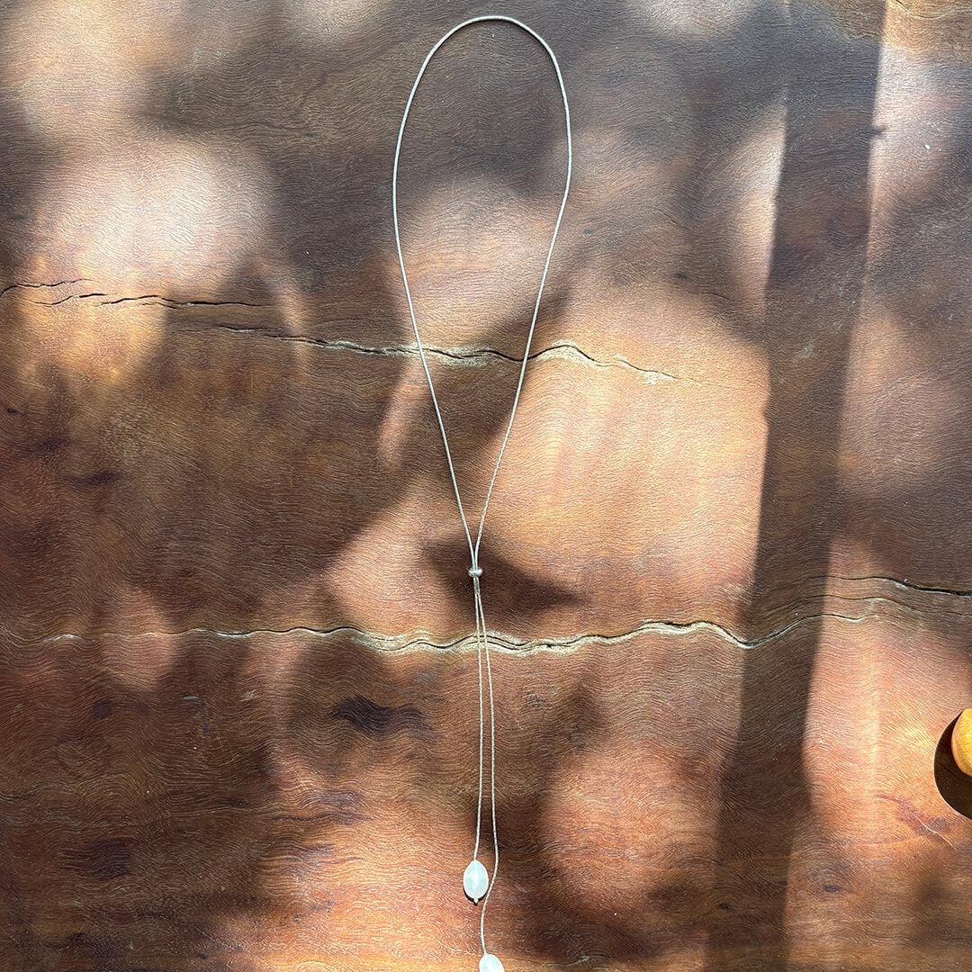 Silver Double Pearl Lariat Necklace | Handmade Freshwater Pearl Necklace