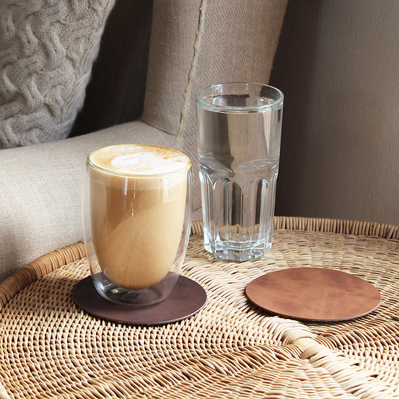 Vegan Leather Round Coasters Brown