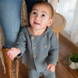 Organic Cotton Blue Hooded Baby Jacket | Chunky Knit Sweater