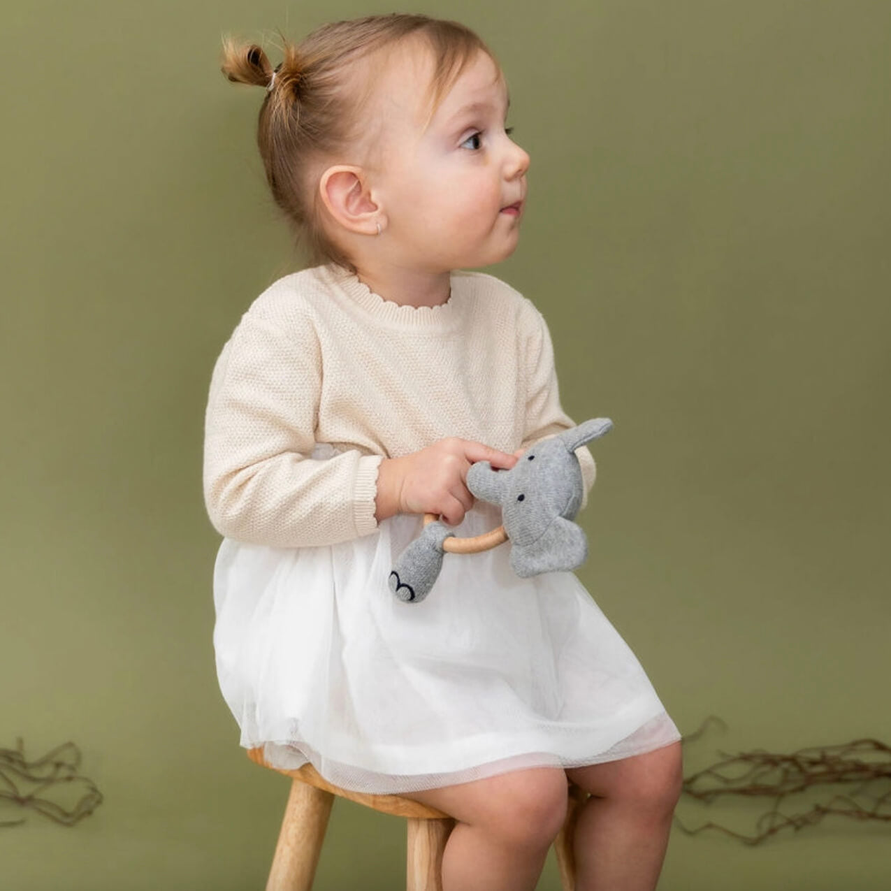 Viverano Organics Elephant Baby Rattle Natural