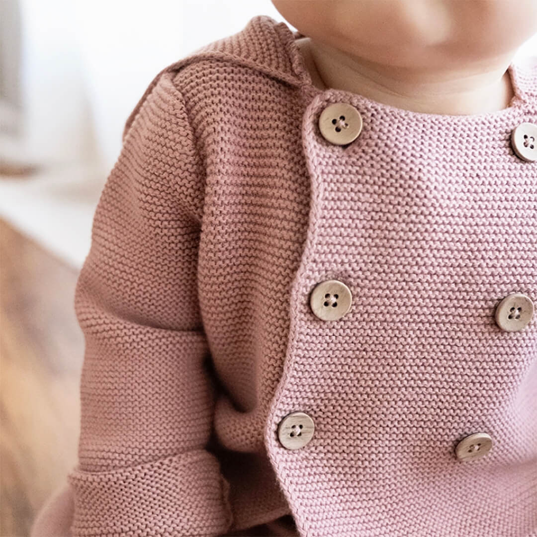 Organic Cotton Pink Hooded Baby Jacket | Chunky Knit Sweater