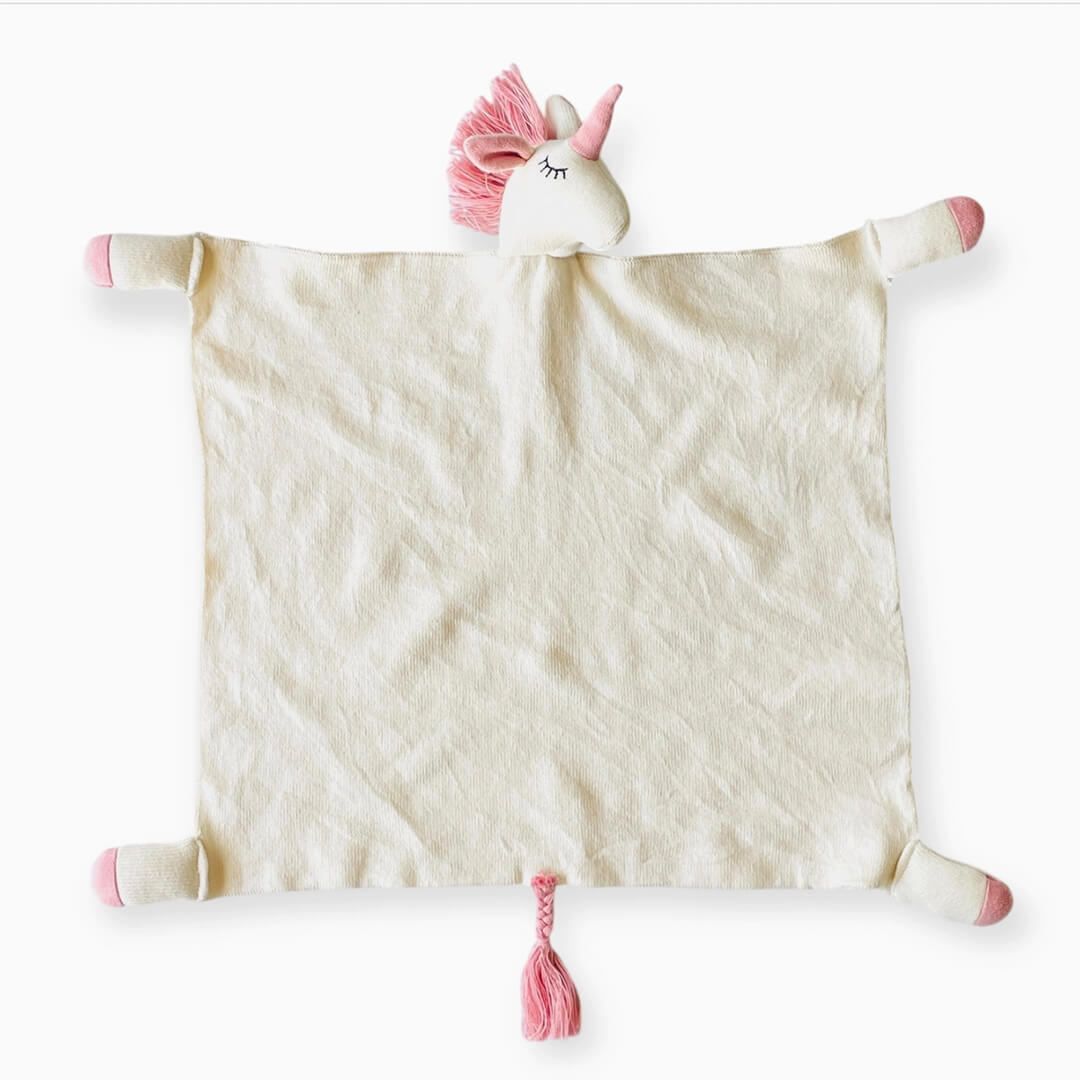 Organic Cotton Pink Unicorn Lovey | Viverano Baby Security Blanket