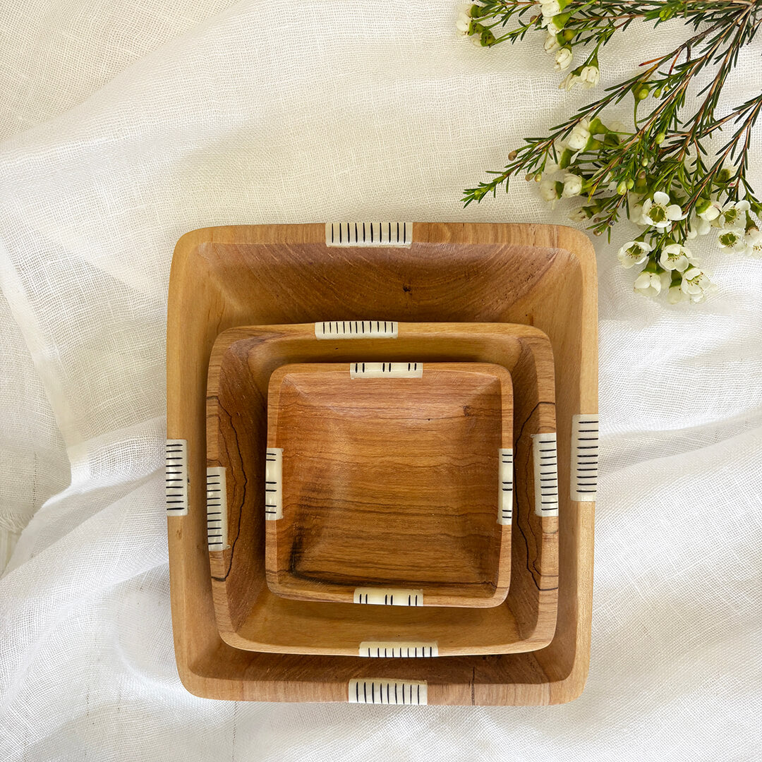 Luxury Wild Olive Wood 3 Bowl Set | Handcrafted Wooden Serving Bowls