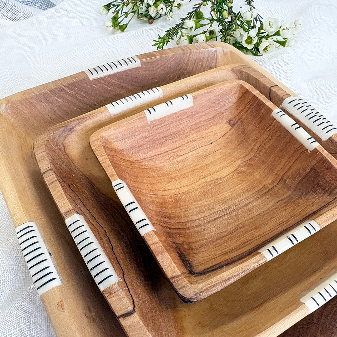 Luxury Wild Olive Wood 3 Bowl Set | Handcrafted Wooden Serving Bowls