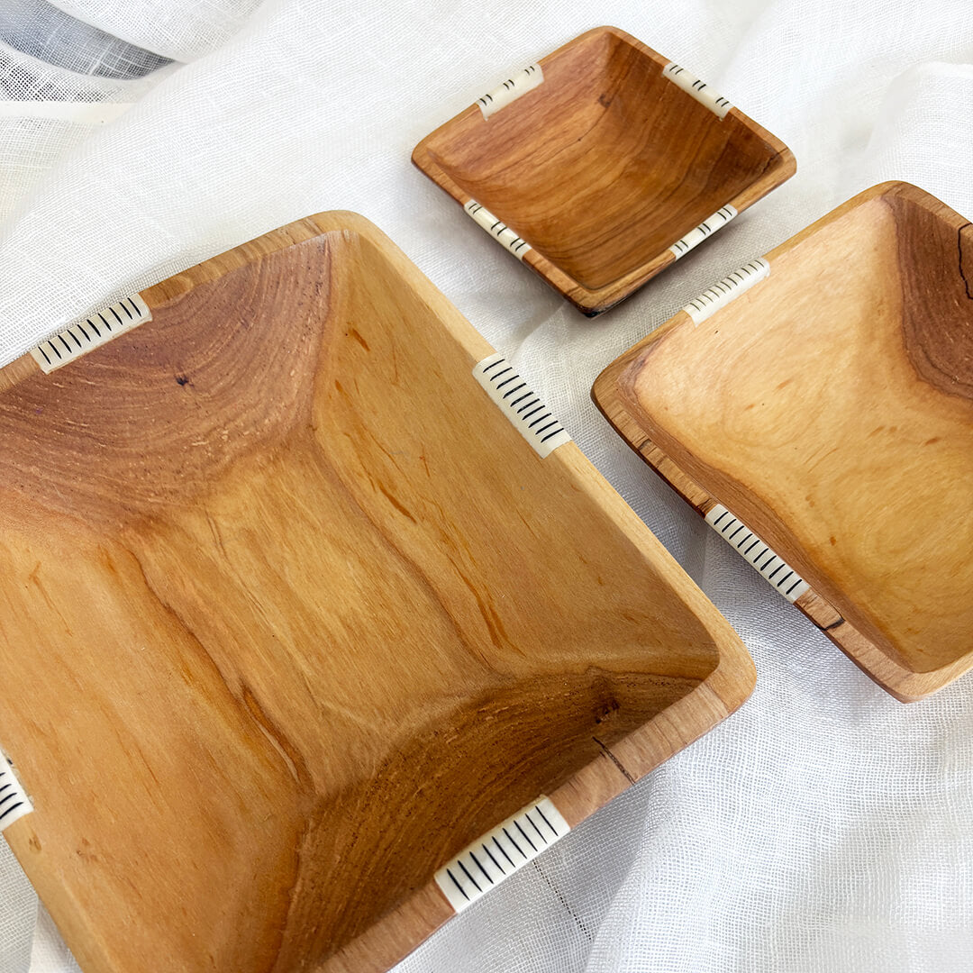 Luxury Wild Olive Wood 3 Bowl Set | Handcrafted Wooden Serving Bowls