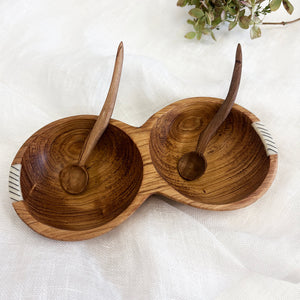 Wild Olive Wood Large Salt & Pepper Cellar with Spoons 7.5"