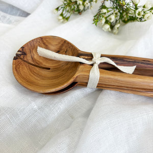 Luxury Pin Wild Olive Wood Salad Servers | Artisan Kitchen Gift