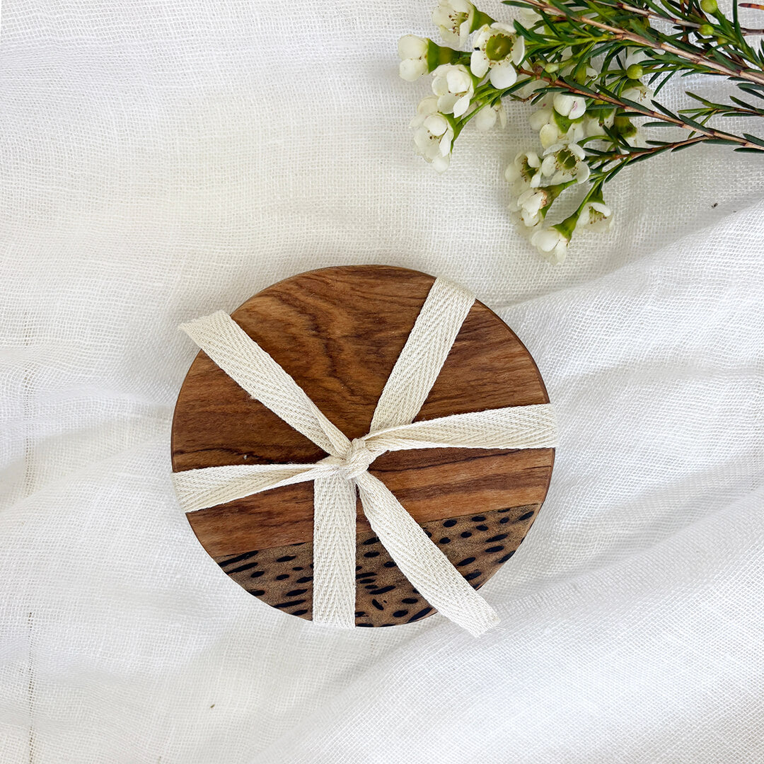 Luxury Wild Olive Round Wood Coasters | Artisan Home Décor Gift